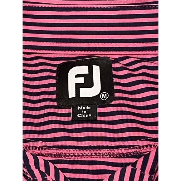 Footjoy Shirt Mens M Pink Stripe Polo Polyester Blue Golf Colorful Bright - Picture 2 of 8